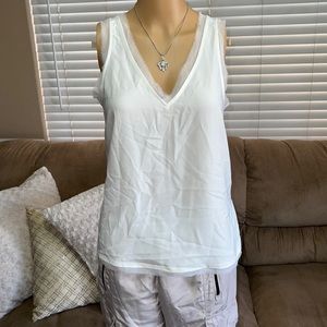 NWOT. Chelsea 28 Sleeveless VNeck Velvet Sheer Top in Ivory